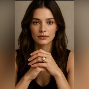 Faux pearl ring set in antique gold raised & etched design 🤍💛